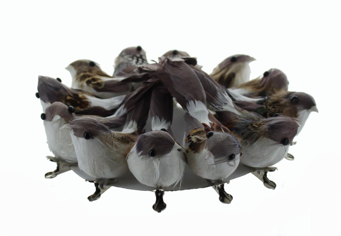 12 Artificial Feather Birds On Clips (4657)