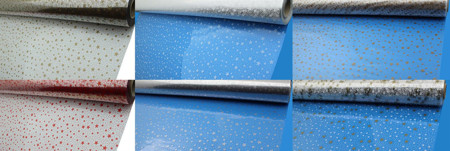 5m, 10m, 20m, 50m, 100m Star And Dot Florist Film Cellophane Gift Wrap