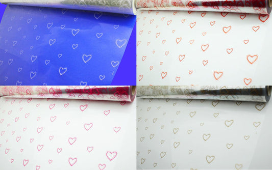 5m, 10m, 20m, 50m, 100. Valentine Frosted Hearts Florist Cellophane Gift Wrap