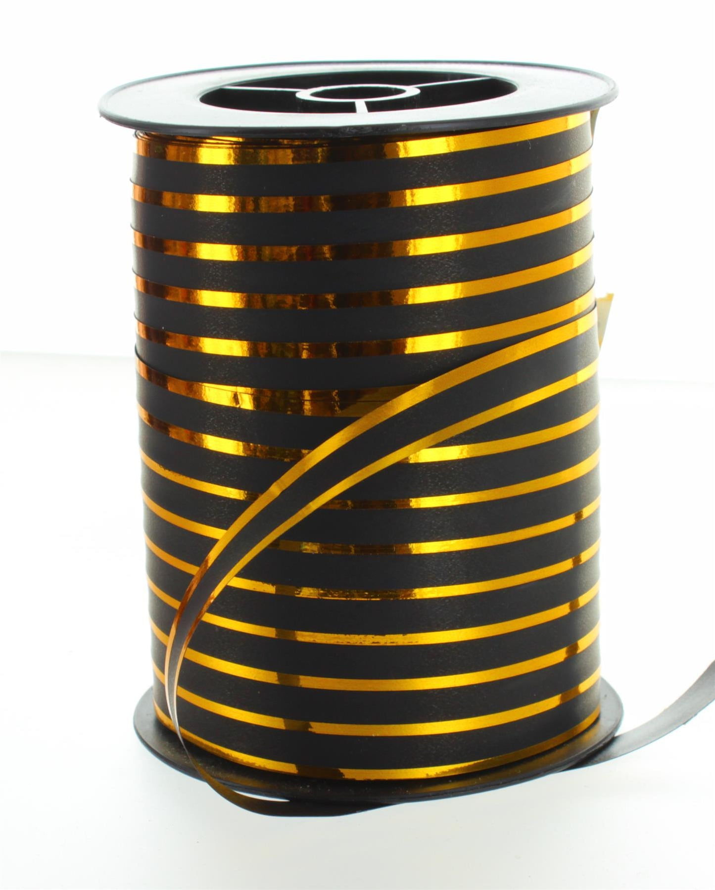 Curling Poly Florist Ribbon With Metallic Lines 1cm x100m Black