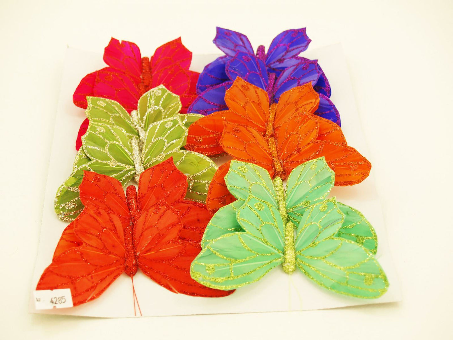 12 Feather Glittered Artificial Butterflies Wedding Party Flower Arrangement 12cm (4285)