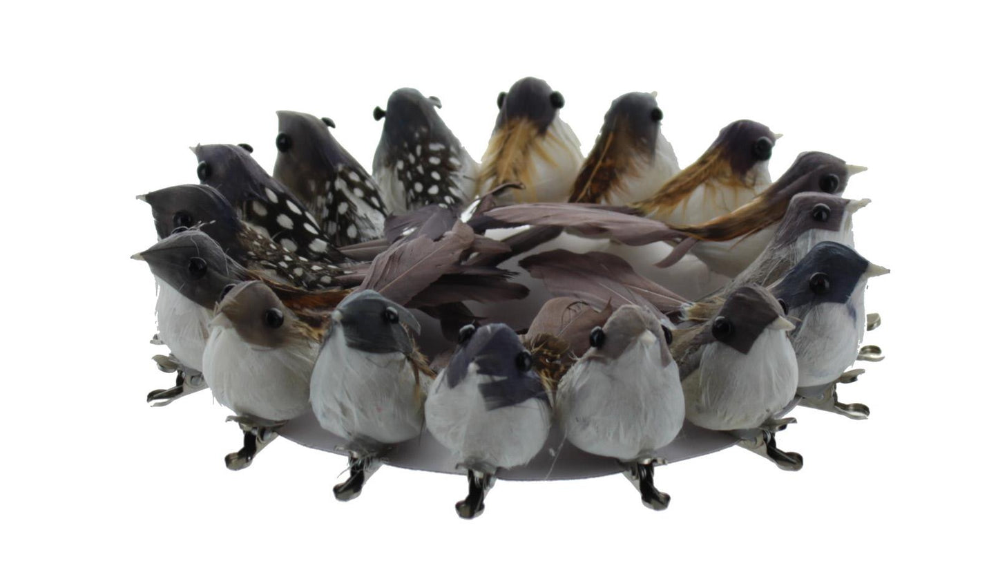 12 Artificial Feather Birds On Clips (4658)