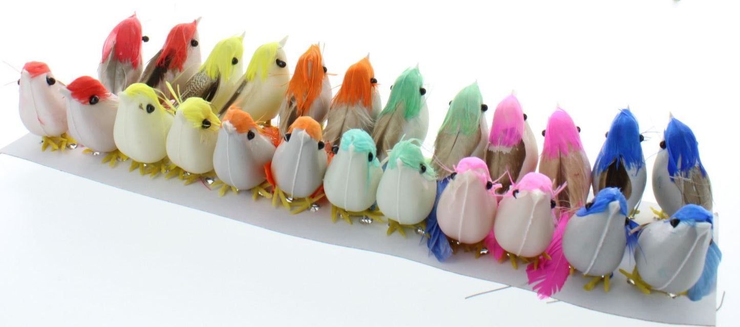 24 Artificial Feathered Birds on Wire (4439)