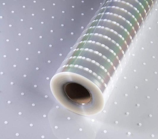 80m Thick Florist Quality White Dot Cellophane Roll