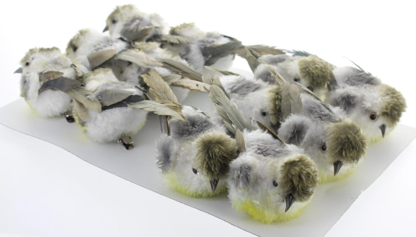 12 Artificial Feather Birds On Clips (4670)