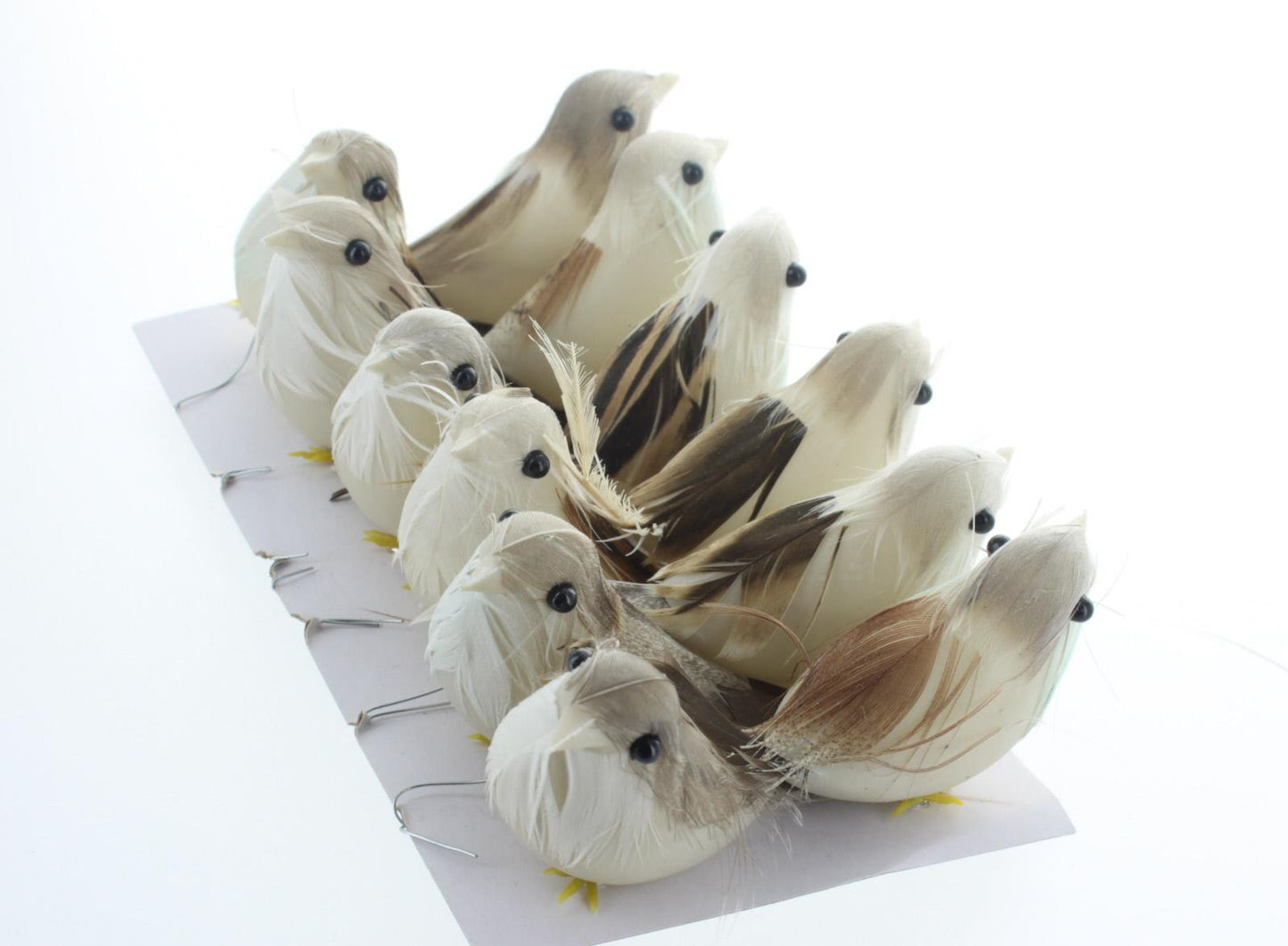 12 Artificial Feather Birds On Wire (4672)