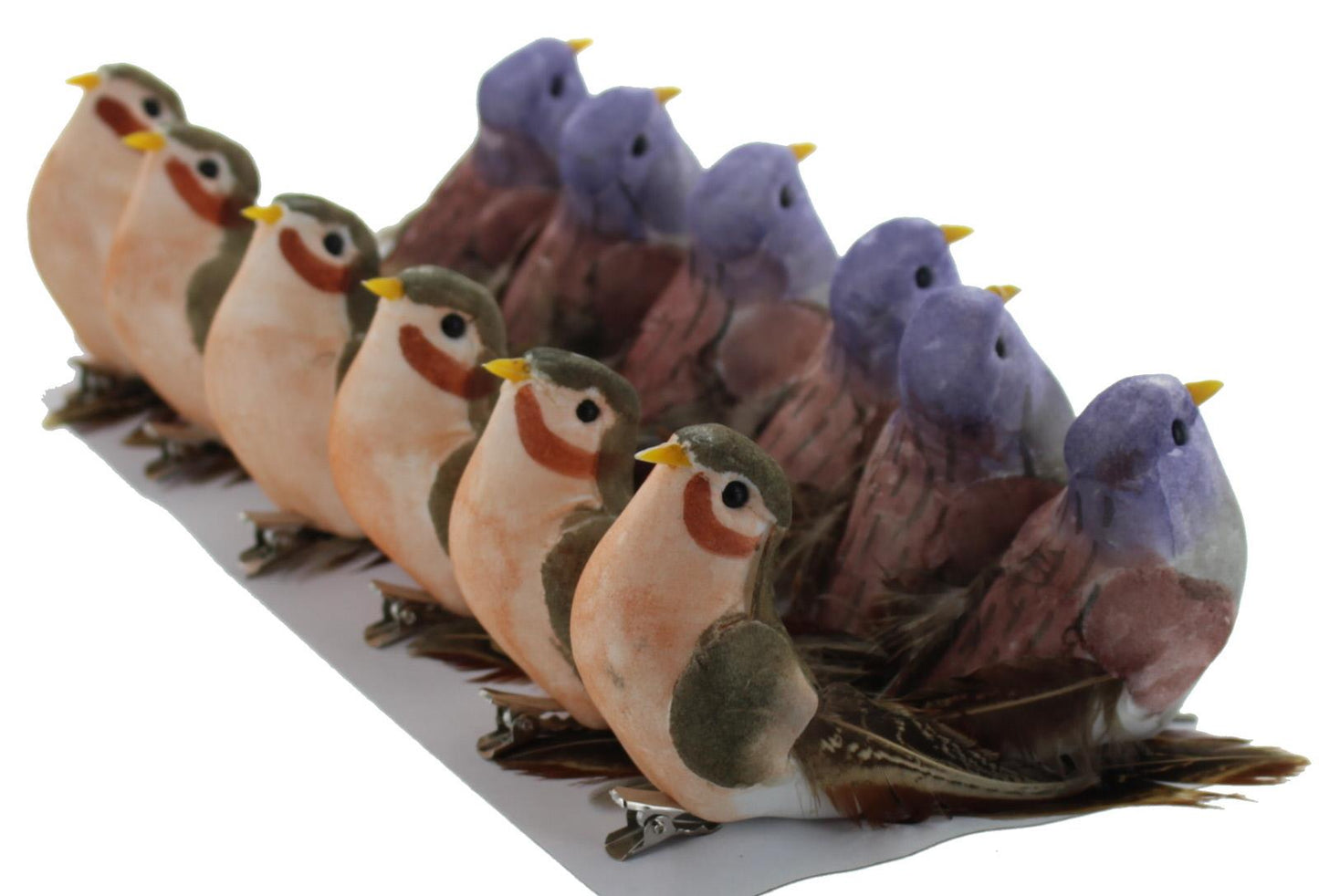 12 Artificial Feather Birds On Clips (4659)