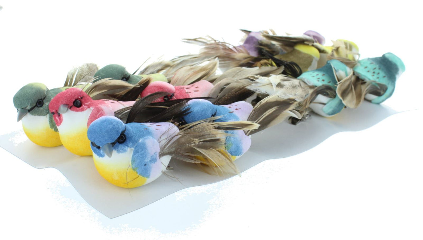 12 Artificial Feathered Birds Clips (4445)
