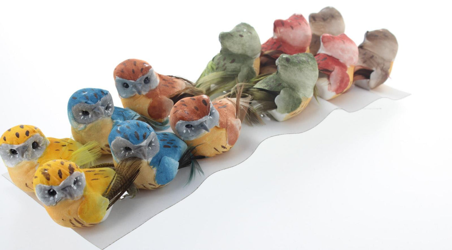 12 Artificial Feather Owl Birds On Wire stem (4667)