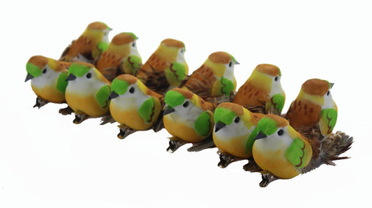 12 Artificial Feather Birds On Clips (4662)