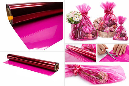 Tinted Cellophane Florist Wrap Roll 100m Cerise Pink – Hamper Gift Wrapping Film (1171)