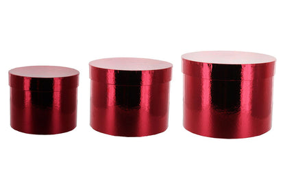 Round Sheen Lined Flower Hat boxes Christmas Colours Set of 3