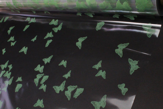 5m, 10m, 20m, 50m, 100m Small Butterflies Sage Florist Cellophane Roll