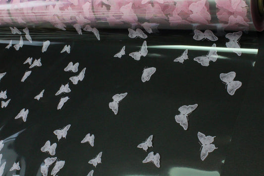 5n, 10m, 20m, 50m, 100m Small Butterflies Pink Florist Cellophane Roll