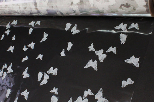 5n, 10m, 20m, 50m, 100m Small Butterflies White Florist Cellophane Roll Film Hamper Gift Wrap